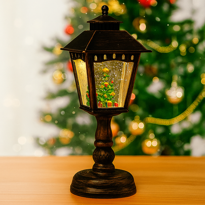 Christmas Snow Globe Candle Lamp – LED Spinning Water Glitter Light with Snowman & Tree