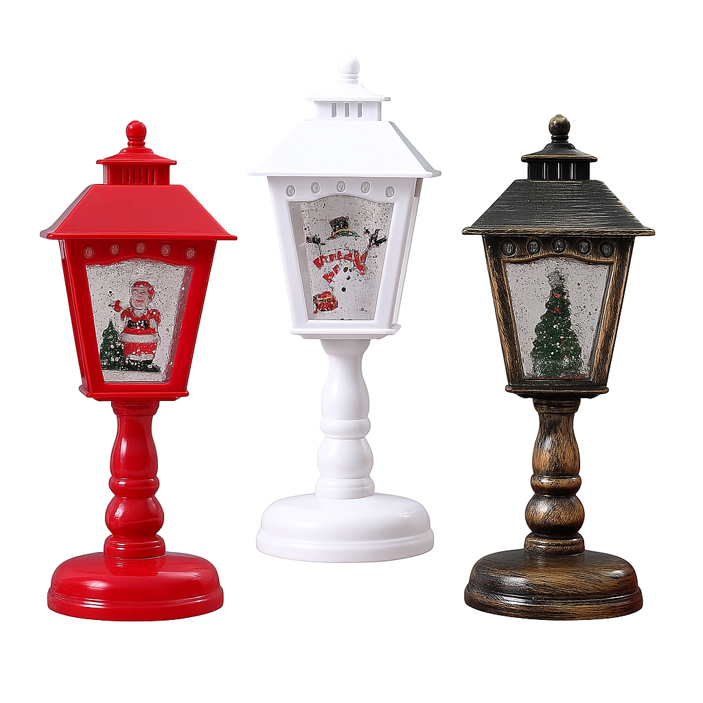 Christmas Snow Globe Candle Lamp – LED Spinning Water Glitter Light with Snowman & Tree