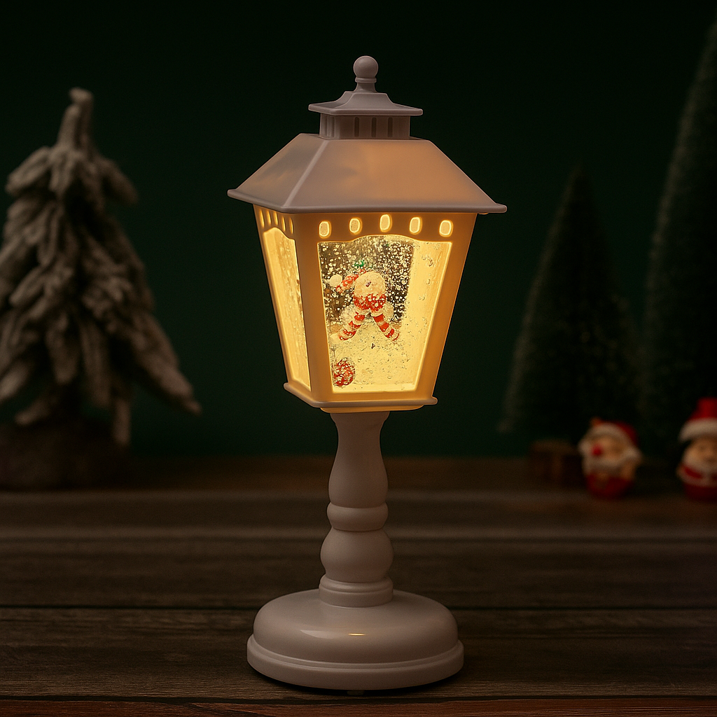 Christmas Snow Globe Candle Lamp – LED Spinning Water Glitter Light with Snowman & Tree