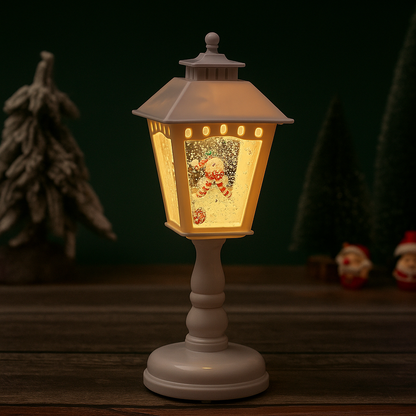 Christmas Snow Globe Candle Lamp – LED Spinning Water Glitter Light with Snowman & Tree