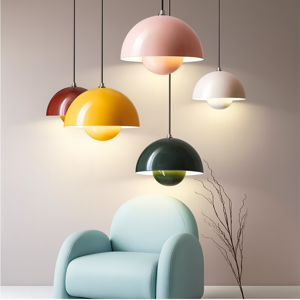 Modern Half Round Pendant Lamp – Nordic Flower Bud Design, LED Ceiling Light for Kitchen & Living Room