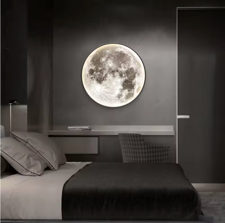 Modern 3D Moon Wall Lamp – LED Mural Light with Remote Control, Dimmable Warm & Cool White