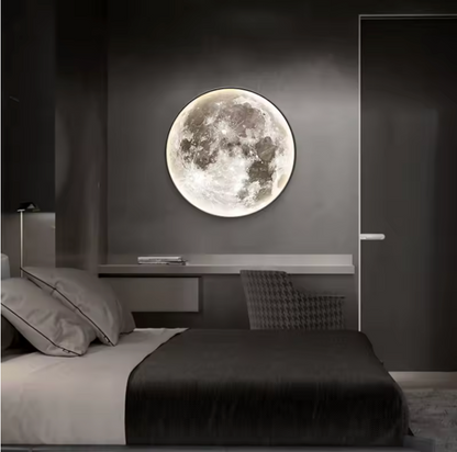 Modern 3D Moon Wall Lamp – LED Mural Light with Remote Control, Dimmable Warm & Cool White