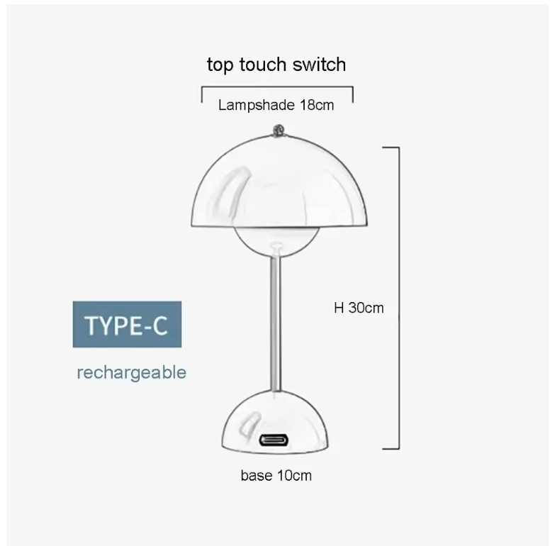 USB Rechargeable Mushroom Table Lamp – 3 Brightness Levels, Touch Control, LED Night Light
