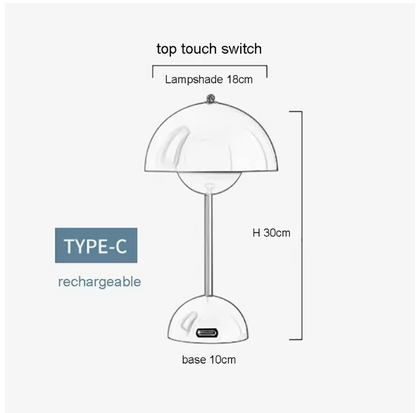 USB Rechargeable Mushroom Table Lamp – 3 Brightness Levels, Touch Control, LED Night Light