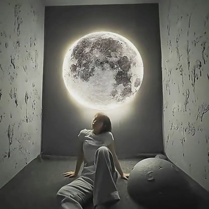 Modern 3D Moon Wall Lamp – LED Mural Light with Remote Control, Dimmable Warm & Cool White